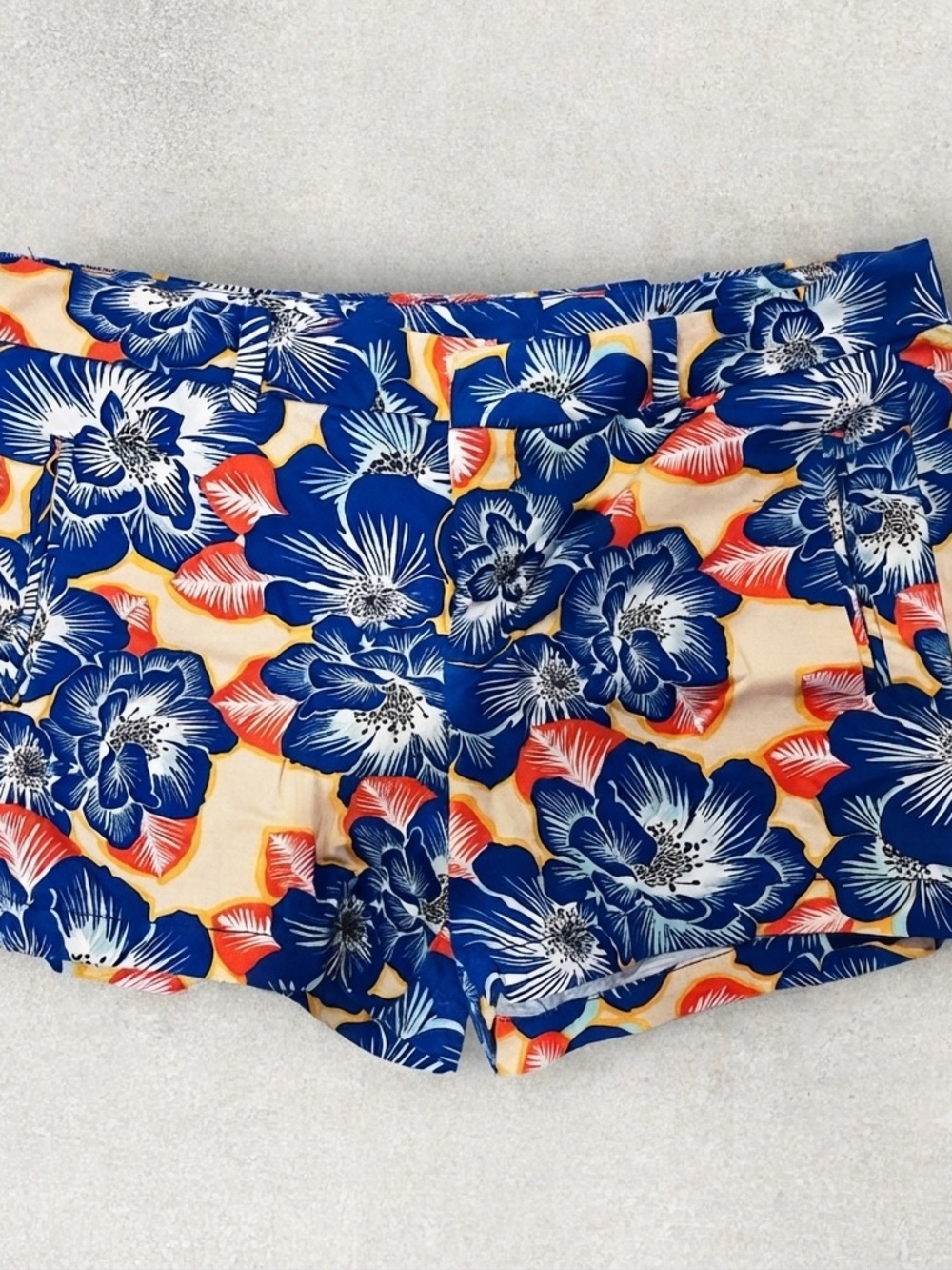 STYLUS Blue Floral Bermuda Shorts with Cream and Coral Accents 100% Cotton